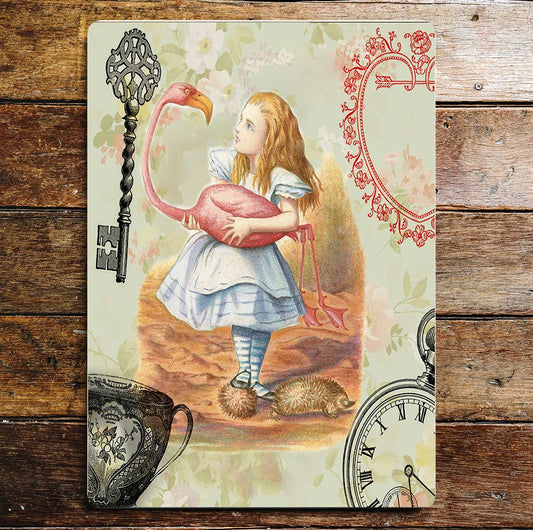 Alice in Wonderland Pink Flamingo Key | Metal Sign Plaque