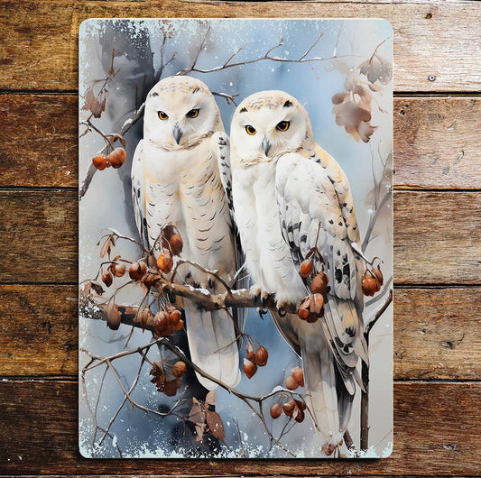 Winter Owls Wildlife Woodland Bird Art | Metal Sign Plaque