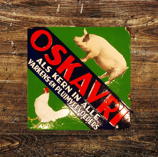 oskavri chicken pig | Metal Sign Plaque Square