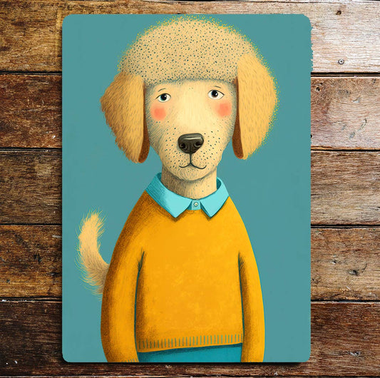 Cute Dog Portrait Yellow Jumper Funny | Metal Sign Plaque