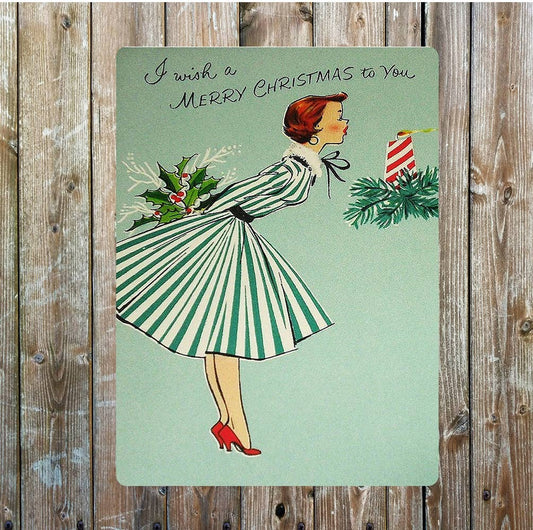 Christmas art girl with candle | Metal Sign Plaque