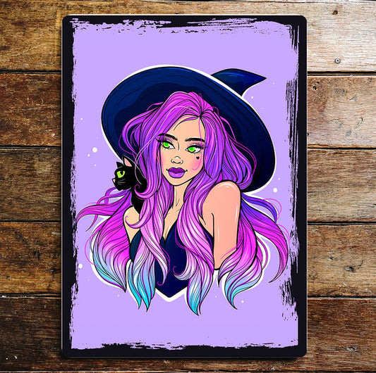 Witche Autumn Halloween cat Art | Metal Sign Plaque
