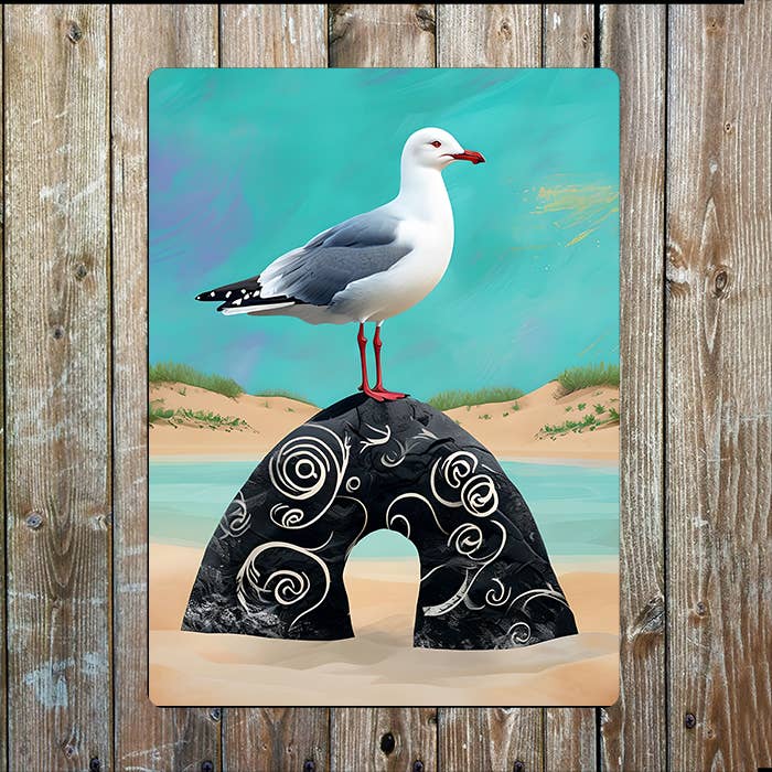 seagull perching Sea Nautical Metal Sign Plaque