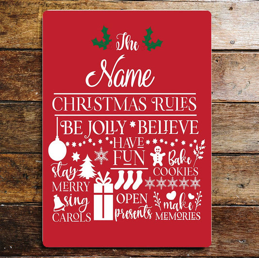 Personalized Christmas Rules Custom Metal Sign Plaque