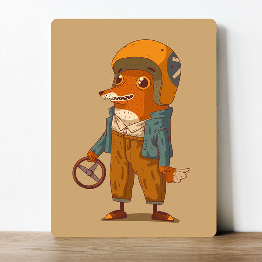 Driver Wolf Cartoon Artwork | Metal Sign Plaque