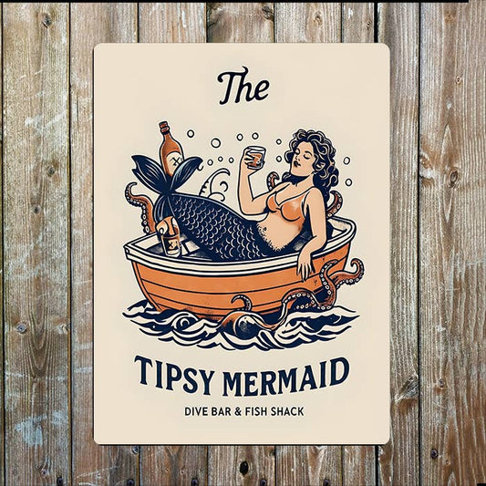 The Tipsy Mermaid Bathroom Bar Nautical Metal Sign Plaque