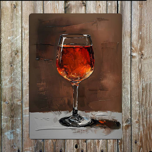 Single Rose Red Wine Glass | Metal Sign Plaque
