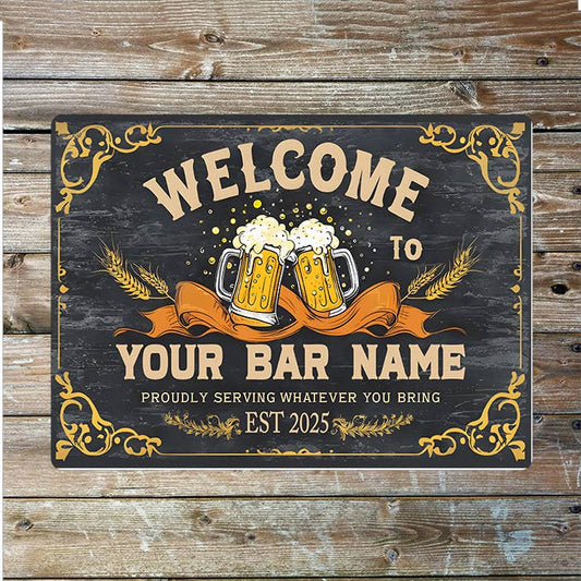 Welcome Bar Est Name Custom Personalised | Metal Wall Sign