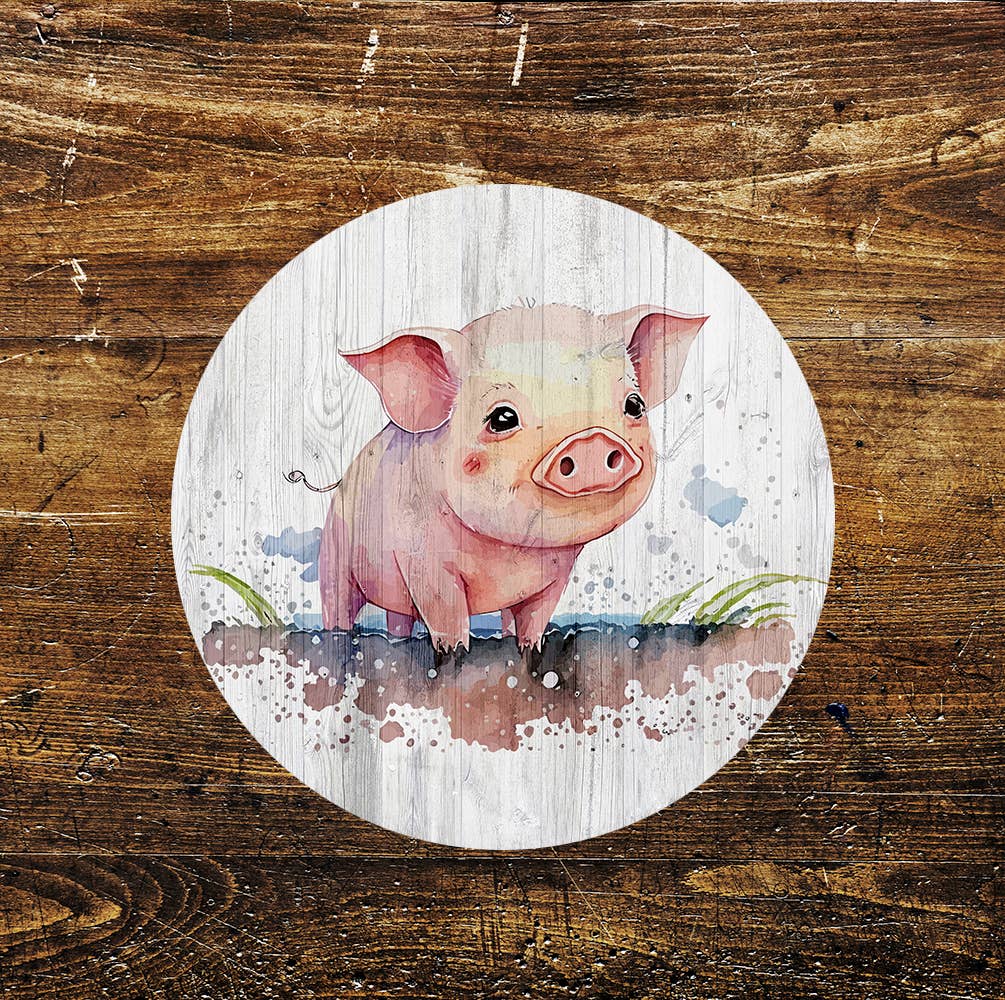 Piglet Farm Pig Animal Art Circle Metal Sign