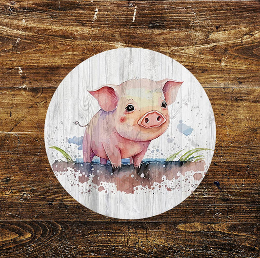 Piglet Farm Pig Animal Art Circle Metal Sign