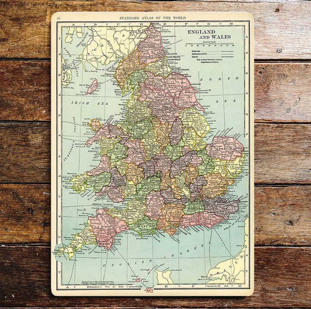 Colourful Map Wales And England | Metal Sign Plaque