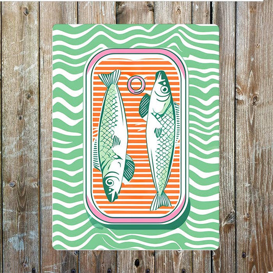 Open Fish Sardine Can With Waves | Metal Sign Plaque