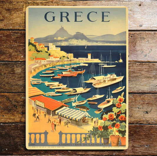 Greece Sea Beach Marina Athens Boats | Metal Sign Plaque