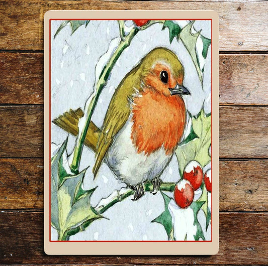 Robin holly Christmas animals Metal Sign plaque