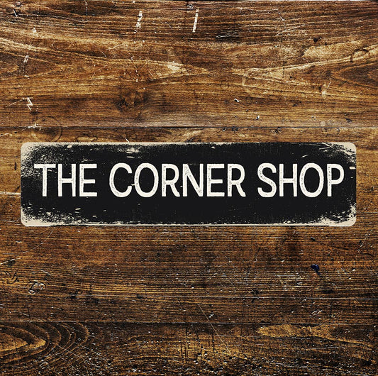The Corner Shop Sign Metal Long Sign Plaque