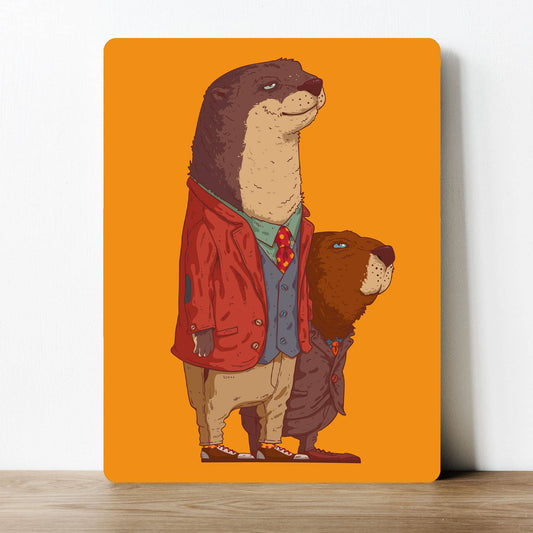 Otters Cartoon Artwork | Metal Sign Plaque