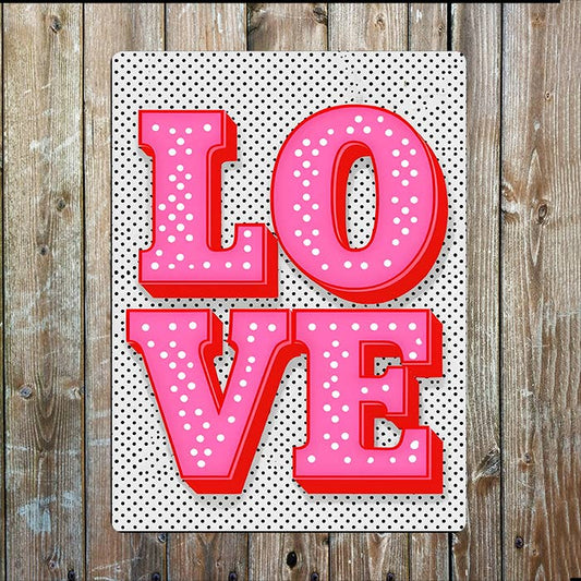 Love Pink Polka Dots Metal Sign Plaque