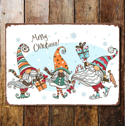 Merry Christmas Gonks Skating Presents | Metal Wall Sign