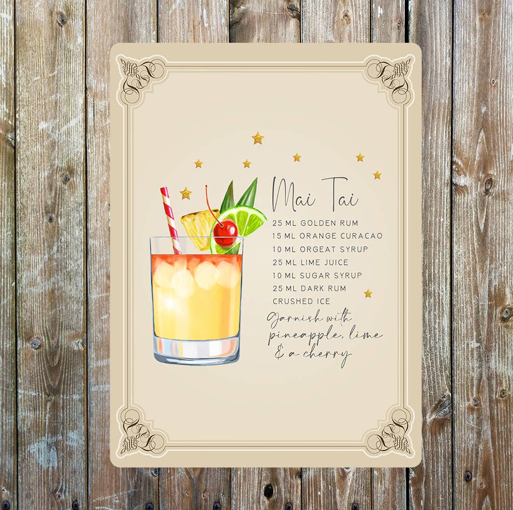 Mai Tai Recipe Cocktail Decorative | Metal Sign Plaque