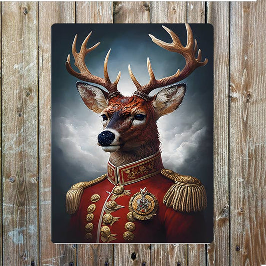 Deer In Ornate Military Uniform Clothes | Metal Sign Plaque