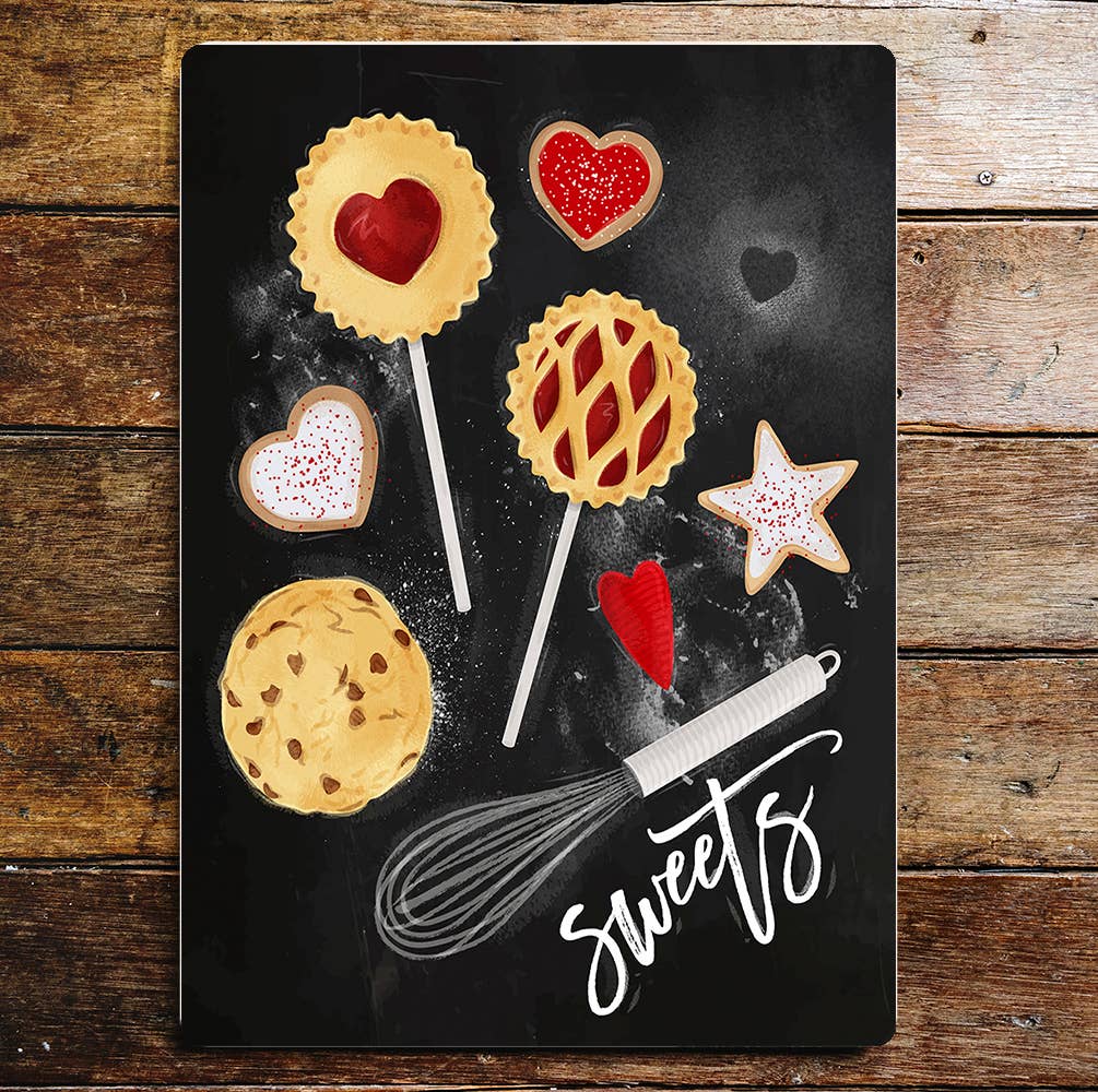 Sweets Biscuits Cookies Jam Hearts Whisk Metal Sign Plaque