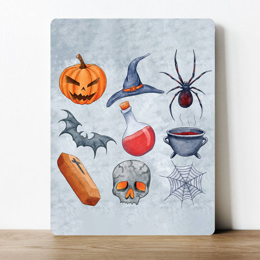 Witch Spider Halloween Pumpkin Spooky Bat | Metal Sign Plaque
