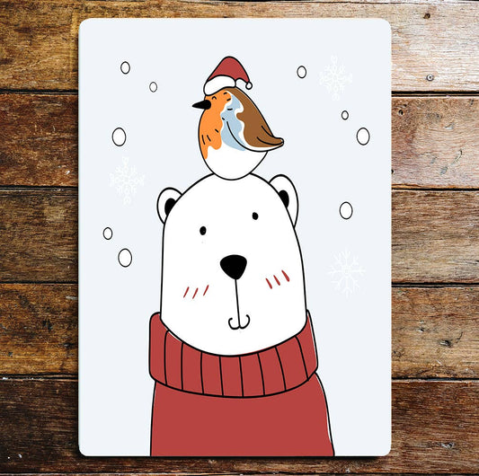 Bear robin snow Christmas winter Wall | Metal Sign Plaque