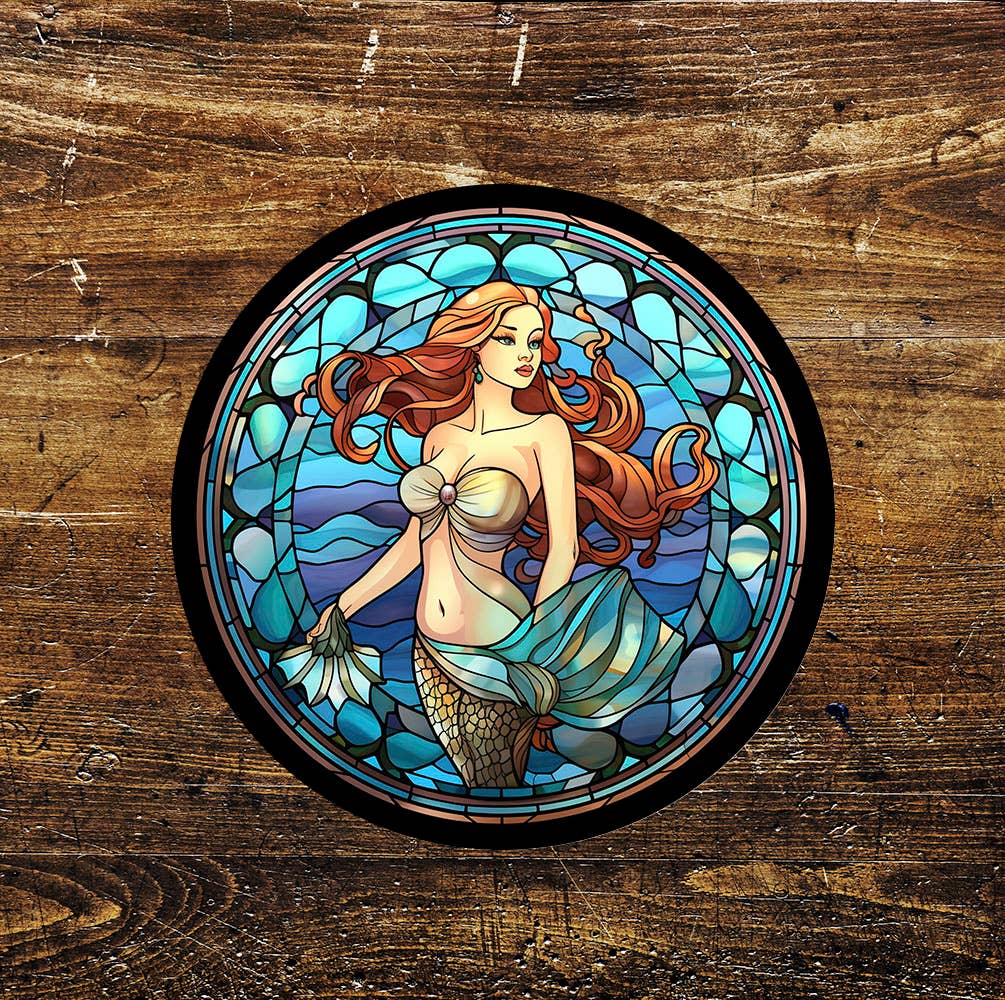 Mermaid Water Stained Glass affect Metal Circle Sign