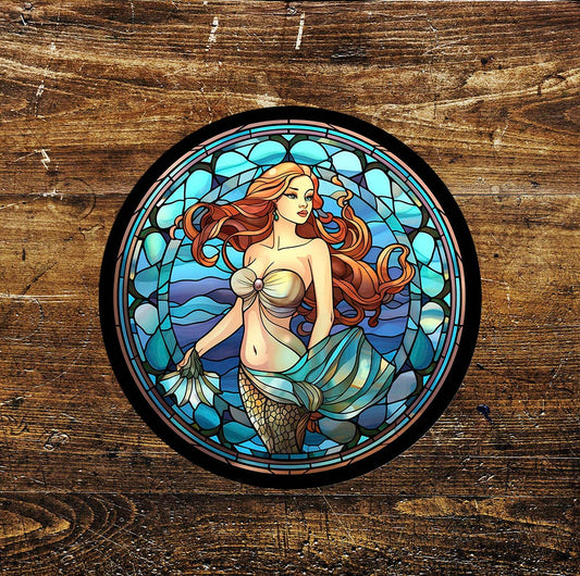 Mermaid Water Stained Glass affect Metal Circle Sign