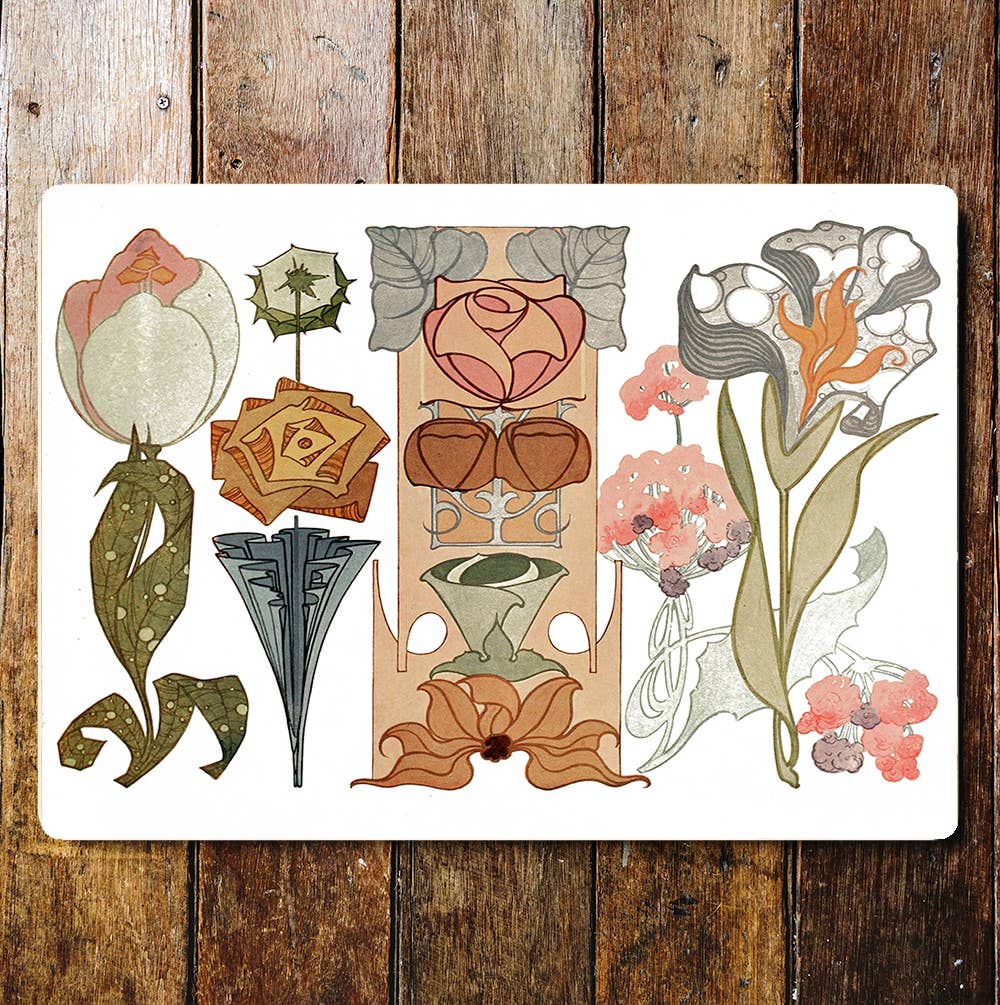 Art Deco Art Nouveau Flower Pattern | Metal Sign Plaque