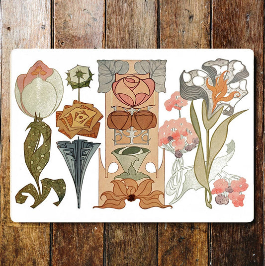 Art Deco Art Nouveau Flower Pattern | Metal Sign Plaque