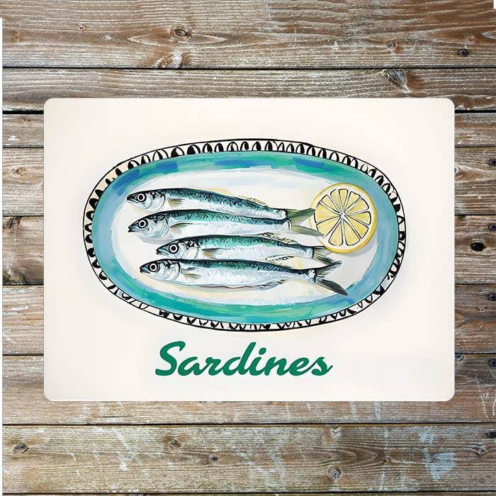 Sardines Plate Illustration Sea Nautical Metal Sign Plaque