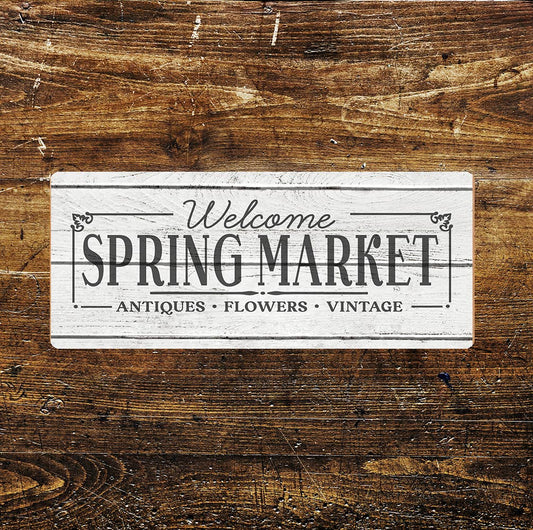 Welcome Spring Market Antiques Flowers Vintage | Metal Sign