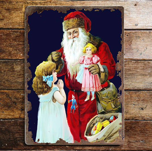 Vintage Santa Child Christmas | Metal Vintage Wall Sign