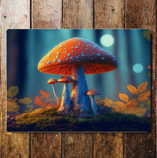 Toadstool mushroom forest leaves Metal Sign Plaque
