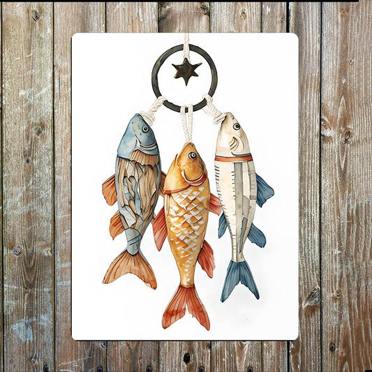 Watercolor Illustration Fish Sea Nautical | Metal Sign Plaque