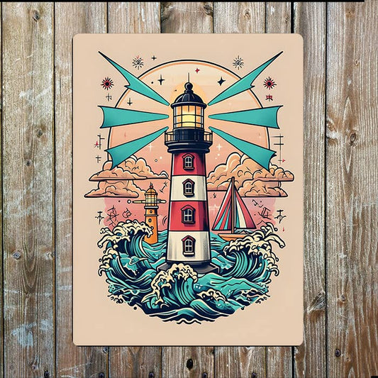 Sailboat Lighthouse Sea Nautical Metal Sign Plaque