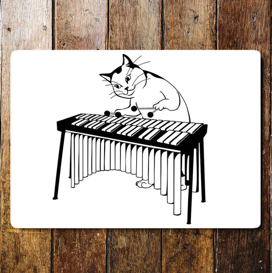 Cat Playing Xylophone Black And White | Metal Sign plaque