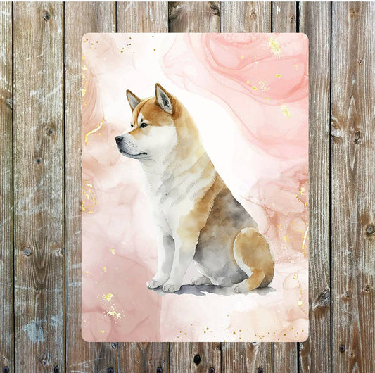 Cute Sitting Akita Dog Portrait | Metal Sign Plaque