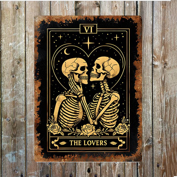 The Lovers Skeletons In Heart Metal Sign Plaque