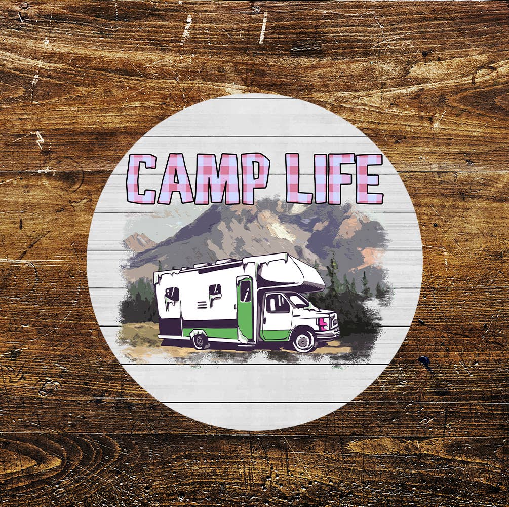 Camp Life Outdoors Campervan Circle Metal Sign