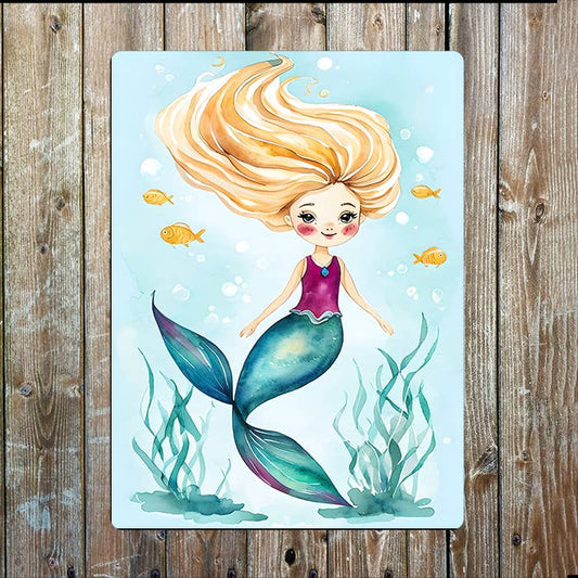 Mermaid Swimming Underwater Sea Nautical | Metal Sign Plaque