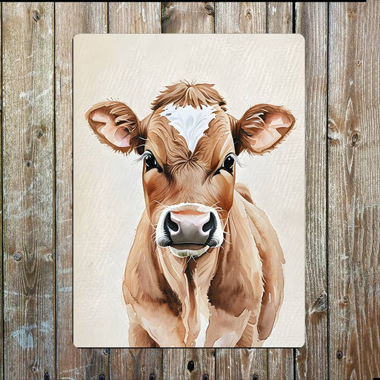 Brown Cow Calf | Farm Farmhouse | Metal Sign Plaque