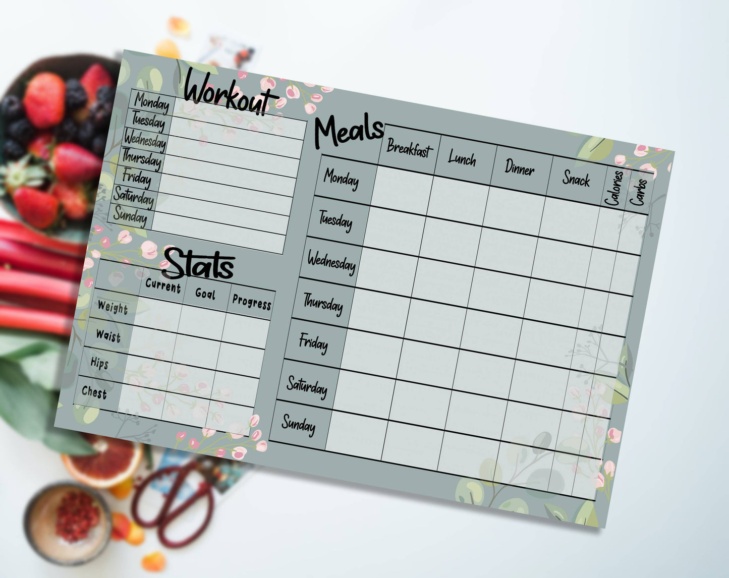 Metal Weekly food Stats and workout Wall