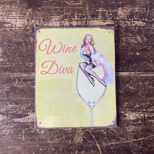 Personalised Wine Diva Metal Humour Wall Sign