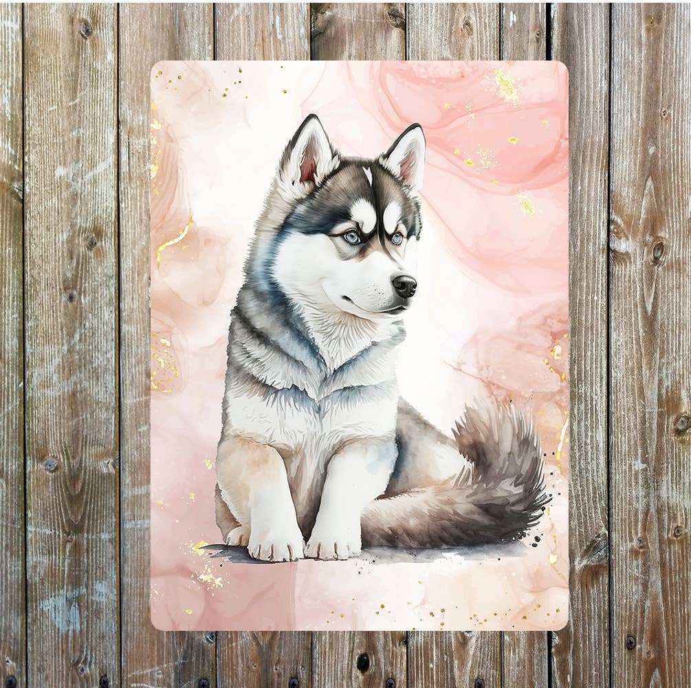 Cute Laying Husky Dog Portrait | Metal Sign Plaque