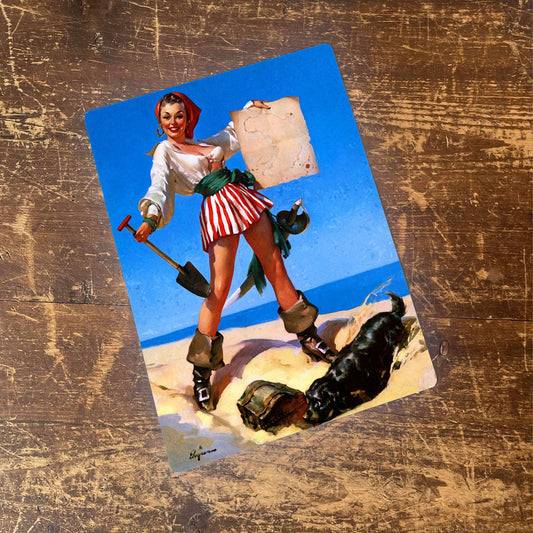 Pinup Girl Pirate Beach Dog spaniel Metal Sign