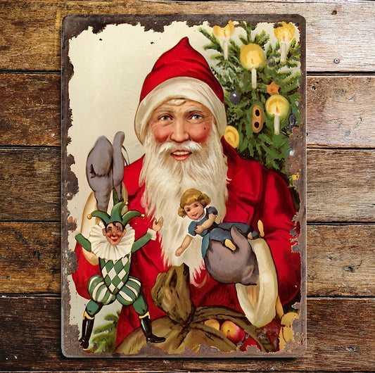 Vintage Santa Toys Tree Christmas | Metal Vintage Wall Sign