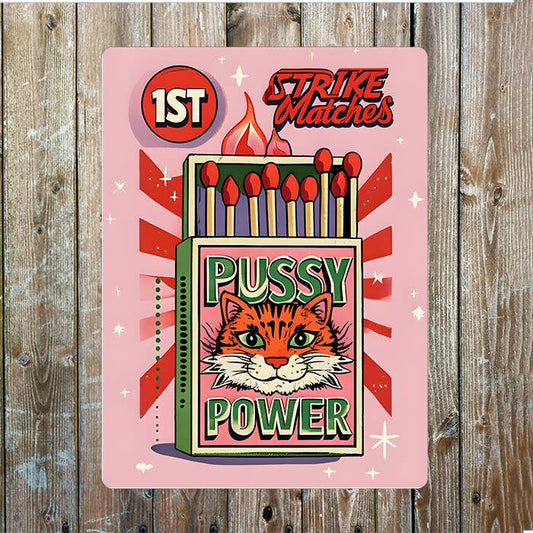 Stike Matches Pussy Power Cat Match Box Metal Sign Plaque