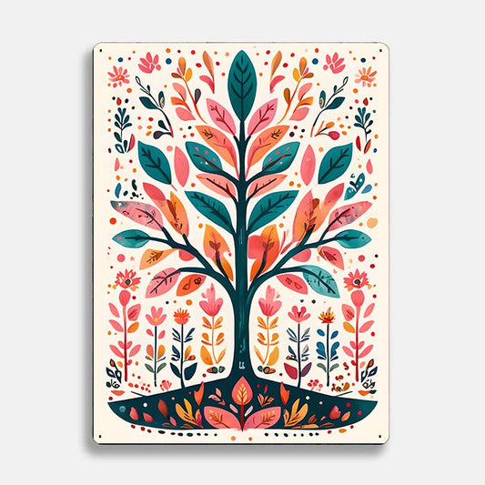 Vibrant Tree Colorful scandinavian folk | Metal Sign Plaque